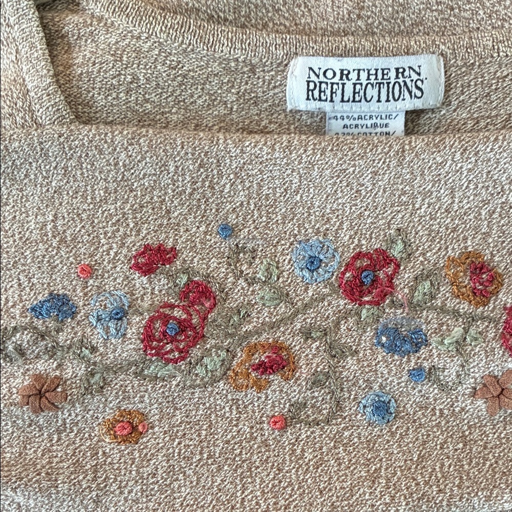 Northern Reflections brown V-Neck Sweater with Floral Embroidery medium - Picture 7 of 8
